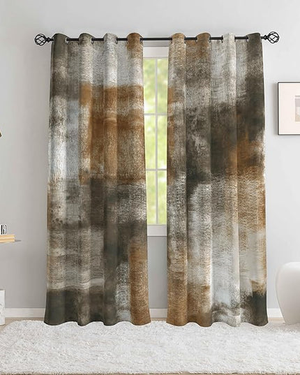 Asuexpect Abstract Curtains for Living Room 2 Panels Abstract Rust Curtain Room Darkening Grommet Window Drapes Modern Decorative Window Treatments for Bedroom, 52x108 Inches, Tan