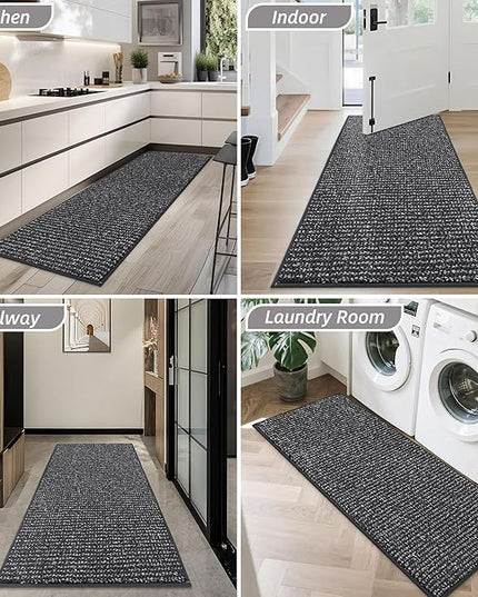 BEQHAUSE Dirt Trapper Door Mat 32" x 72", Non-Slip Washable Doormats Entrance Mat, Dirt Resistant and Absorbent Welcome Mat, Low Profile Floor Mats for Front Back Door and Entryway, Charcoal