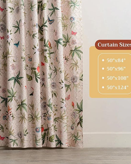 Maison d'Hermine Curtains for Living Room 100% Cotton inch Length Two Panels Light Filtering Curtains for Bedroom Windows with Rod and Loop Pockets Drapes (Passiflora - Grenadille, 50" W x 124" L)