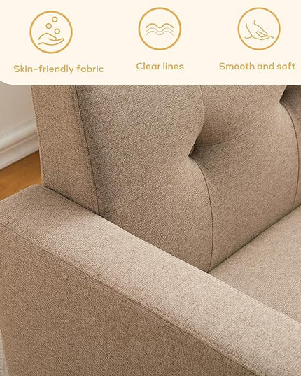 HUIMO Sofa Couch, Mid Century Modern Sofa with Solid Wood Frame, Button Tufted Couch for Bedroom, Living Room, Office, Apartment (Brown, 80 inch)