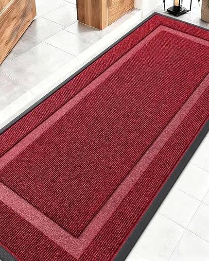 OLANLY Front Door Mat Indoor Outdoor Entrance, Waterproof All-Season, All-Weather Doormat, Sturdy Natural Rubber, Fade Resistant, Low Profile, Easy Clean Patio Porch Entryway Mat, 59x20, Wine Red