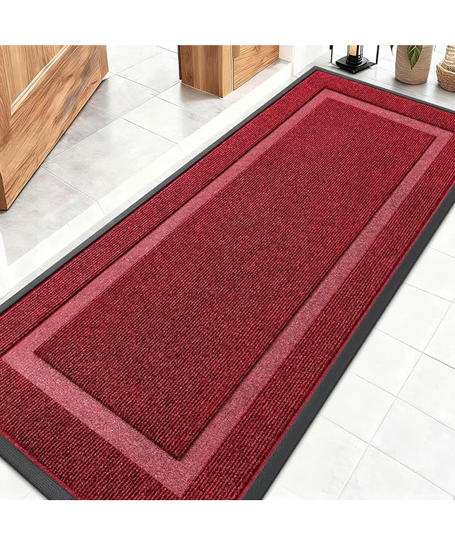 OLANLY Front Door Mat Indoor Outdoor Entrance, Waterproof All-Season, All-Weather Doormat, Sturdy Natural Rubber, Fade Resistant, Low Profile, Easy Clean Patio Porch Entryway Mat, 59x20, Wine Red