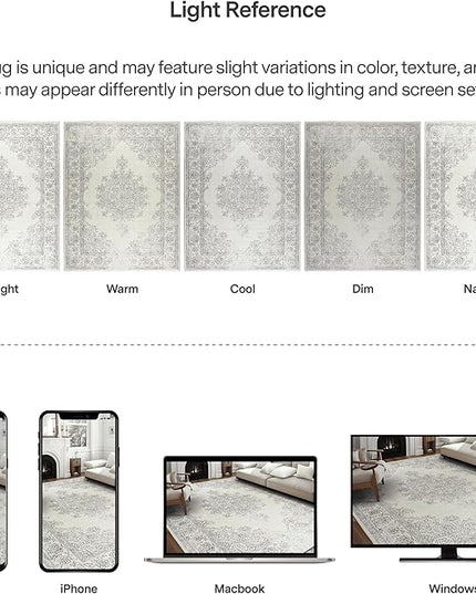ReaLife Rugs Machine Washable Area Rug Runner - Living Room Bedroom Bathroom Kitchen Entryway Office - Padded Low Pile Stain Resistant Premium - Boho Farmhouse Vintage - Paige - Ivory 3' x 5'