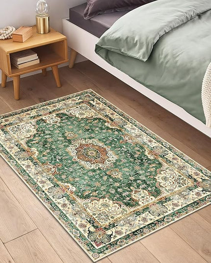 Small Rugs 2'x3',Green Rug for Entryway Bathroom Kitchen Entrance Doormat,Boho Vintage Bohemian Distressed Washable Accent Indoor Mat Floor Throw Carpet Non Slip,Retro Sage Floral