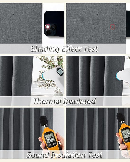 Guken 100% Blackout Curtains 96 Inch Length 2 Panels Set for Living Room Bedroom Back Tab Thermal Insulated Black Out Linen Drapes Room Darkening Blazer Grey,52x96
