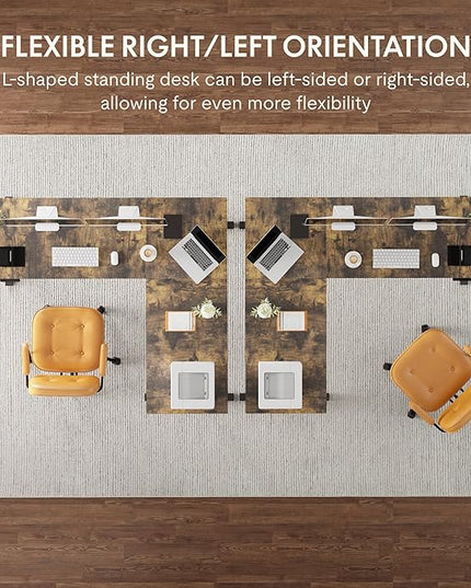 FLEXISPOT L Shaped Standing Desk, 71 x 63 Inch Electric Height Adjustable Corner Desk, Sit Stand Computer Workstation, Preset Controller, Home Office, Black Frame with Rustic Brown Top, Black Drawer