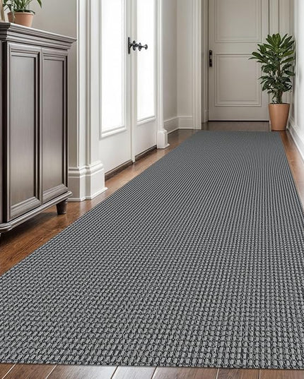 KOZYFLY Extra Long Runners for Hallways 3x16 ft Washable Kitchen Runner Non Slip Rubber Backed Hallway Rug Cotton Entryway Runner Rug Floor Carpet for Indoor Hall, Kitchen, Stair, Grey/Dark Grey