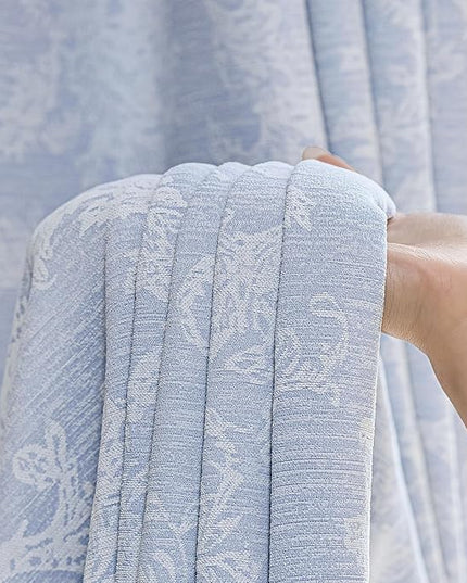 FMFUNCTEX Blue Floral Jacquard Blackout Curtains 96 Inches Long for Bedroom, Scroll Flower Chenille Farmhouse Curtains for Living Room Darkening Thermal Insulated Grommet Window Drapes 2 Panels