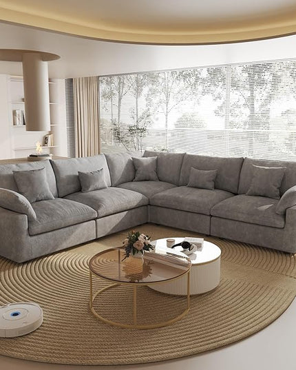 Cloud Couch Modular Sectional Sofa,119inch V Shaped Sofa,Down Filled 5 Seater Convertible Living Room Sets,Cover Washable and Replaceable Couches for Living Room,Gray