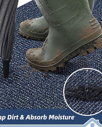 BEQHAUSE Dirt Trapper Door Mat 24" x 36", Non-Slip Washable Doormats Entrance Mat, Dirt Resistant and Absorbent Welcome Mat, Low Profile Floor Mats for Front Back Door and Entryway, Blue