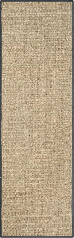 SAFAVIEH Natural Fiber Collection Runner Rug - 2'6" x 10', Natural & Dark Grey, Seagrass, Basketweave Pattern with Border (NF114Q)