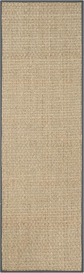 SAFAVIEH Natural Fiber Collection Runner Rug - 2'6" x 12', Natural & Dark Grey, Seagrass, Basketweave Pattern with Border (NF114Q)