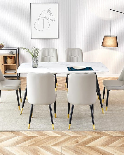 7 Piece Dining Table Set, Dinner Table Set for 6, Sintered Stone Kitchen Table Top and Modern Chairs Set of 6 for Kitchen Dining Room