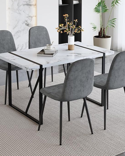 Modern 55'' Grey Wood Dining Table Set - Kitchen Table and Chairs Set of 4, Ideal for Dining Room