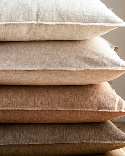 Foindtower Pack of 2, Decorative Linen Soild Throw Pillow Covers Soft Accent Cushion Case Boho Farmhouse Pillowcase for Chair Couch Sofa Bedroom Living Room Home Decor 26 x 26 Inch Light Khaki Brown