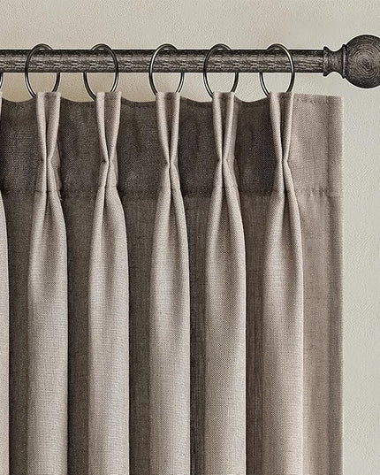 Topfinel Pinch Pleated Linen Curtains 108 Inches Long for Living Room 2 Panels Set Dark Flax Pleat Drapes Back Tab Semi Sheer Fall Cozy Boho Ceiling to Floor 108 Inch Curtains for Bedroom Window,9FT