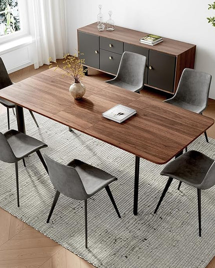 63"- 78.7" Extendable Dining Table Set for 6, Modern Kitchen Table with 6 PU Leather Chairs, Thickened Expandable MDF Wooden Table with Metal Legs for Dining Room, Kitchen, Living Room