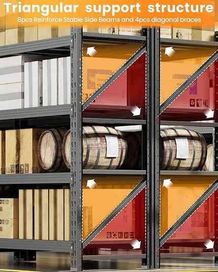 Set of 2 Storage Shelves, 48” Wide Heavy Duty Garage Shelving Units, 4 Tiers Rack Shelf, 24” Deep Steel Industrial Shelving, 3000LBS Adjustable Standing Shelf for Warehouse / Shop 48"W x 24"D x 70"H