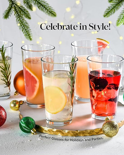 Glaver's Beer Pint Glasses Set of 6, Highball Glass 17 oz Tall Drinking Glasses Everyday Stackable Water Glass Cups Home Bar Cocktail Glassware