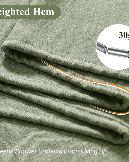 Naturoom 72x78 Shower Curtain, Neutral Linen Fabric Country Cottage Spring Summer Themed Bathroom Decor Weighted Hem Cloth Light Green Shower Curtains for Bathroom,72x78,Sage Green