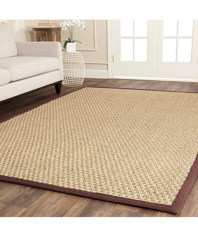 SAFAVIEH Area Rug 10x14 - Natural Fiber Collection - Large - Natural & Dark Brown, Basketweave Pattern with Border (NF114K)