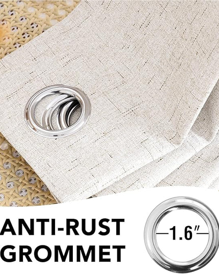 H.VERSAILTEX Primitive Linen Curtains 100% Blackout Curtain Drapes Burlap Fabric Curtains with White Thermal Insulated Liner, Grommet Top Drapes Living Room/Bedroom (2 Panels, 42 x 63 Inch, Ivory)
