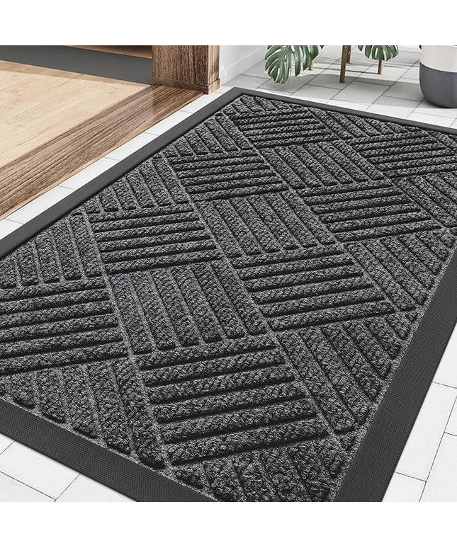 Smiry Front Door Mat Outside Entrance, Heavy Duty Outdoor Indoor Natural Rubber Doormat, Non Slip, Trap Dirt and Moisture, Easy Clean, Low Profile Patio Porch Entryway Mat, 29.5x17, Light Grey