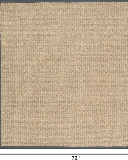 SAFAVIEH Area Rug 6' Square - Natural Fiber Collection - Natural & Dark Grey, Seagrass, Basketweave Pattern with Border (NF114Q)