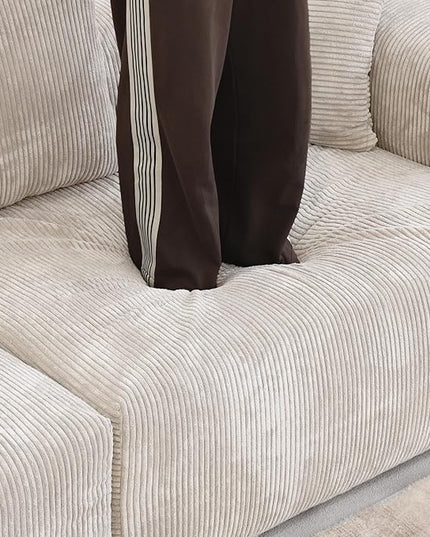 JACH Corduroy Modular Sectional Couch, Oversized Sectional Sofa with Chaise Ottoman, Cushion Covers Removable, Modern Deep 2-Seat Couches for Living Room, Office (Beige)
