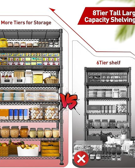 REIBII 8 Tier Metal Shelving 75"H Storage Shelves Tall Wire Shelving Unit Adjustable Detachable Storage Shelves for Laundry Pantry Kitchen Commercial school 1040LBS Storage Rack 75"H X 35"W X 14"D