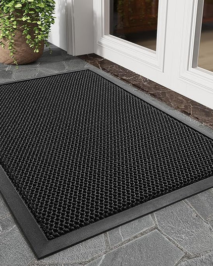 tchdio Front Door Mat Outside Entrance, Dirt Trapper 17"x29" Doormat-Entrance Welcome Matt Durable, Heavy Duty Entry Mat Non Slip Rubber Mats for Outside Stain Resist Door Mats for Entryway Black
