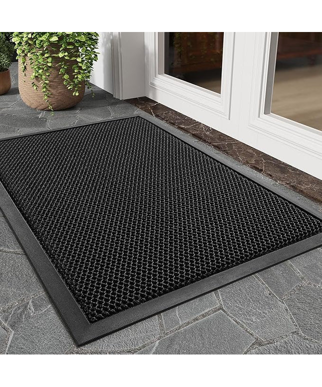 tchdio Front Door Mat Outside Entrance, Dirt Trapper 17"x29" Doormat-Entrance Welcome Matt Durable, Heavy Duty Entry Mat Non Slip Rubber Mats for Outside Stain Resist Door Mats for Entryway Black