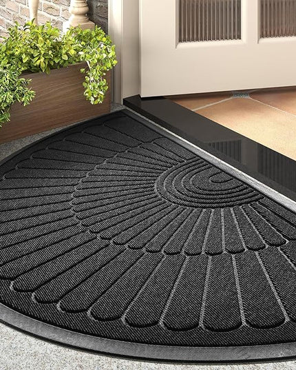 tchdio Door Mat Outdoor Indoor Entrance Doormat-Semicircular Durable Rubber Non Slip Front Door Mat for Outside Inside Entry Entryway Dirt Trapper WelcomeMat for Muddy Paws and Shoes-Black 24”x47”
