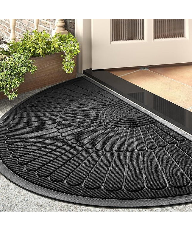 tchdio Door Mat Outdoor Indoor Entrance Doormat-Semicircular Durable Rubber Non Slip Front Door Mat for Outside Inside Entry Entryway Dirt Trapper WelcomeMat for Muddy Paws and Shoes-Black 24”x47”