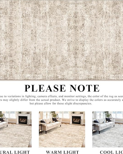 Washable 12x18 Area Rug - Extra Large Rugs for Living Room Soft Low Pile Carpet for Bedroom Non-Slip Stain Resistant Vintage Indoor Floor Carpets (Beige Brown, 12x18)