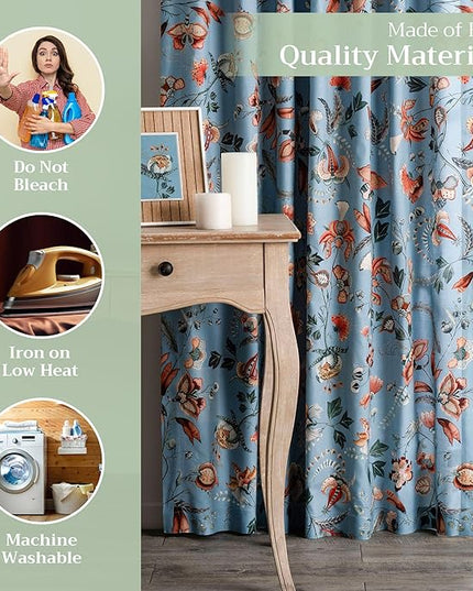 Maison d' Hermine Curtains for Living Room 100% Cotton 108 inch Length One Panel Light Filtering Curtains for Bedroom Windows with Rod and Loop Pockets Drapes (Dalida Blue, 50" W x 108" L)