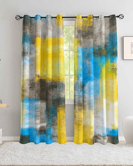 Asuexpect Abstract Curtains 2 Panels Abstract Rust Curtain Room Darkening Grommet Window Treatments Modern Decorative for Bedroom Living Room, 52x84 Inches, Blue Yellow