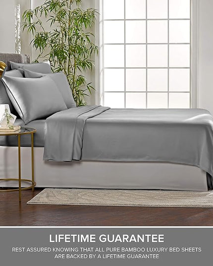 Pure Bamboo Split King Sheets, Genuine 100% Organic Viscose Derived from Bamboo Bed Sheet Set, Soft & Cooling, Double Stitching, 2 Fitted Sheets (Split King, Stone Grey)