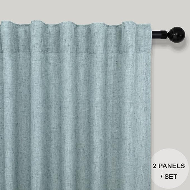 Pitalk Aqua Curtains 38 Inch Wide for Small Window 2 Panel Back Tab Rod Pocket Lightweight Semi Sheer Linen Skinny Blue Green Curtain for Bedroom Entryway Front Door Sea Foam Seafoam Mint 38 x 96 Long