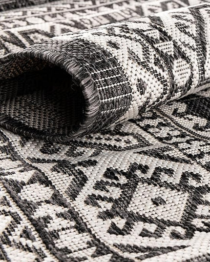 Rugs.com Outdoor Aztec Collection Rug – 6' x 9' Charcoal Gray Flatweave Rug Perfect for Living Rooms, Large Dining Rooms, Open Floorplans