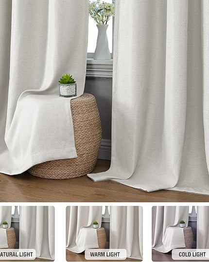 H.VERSAILTEX 90% Blackout Linen Curtains 96 Inches Long for Bedroom/Living Room Thermal Insulated Grommet Curtain Drapes Primitive Textured Burlap Effect Window Drapes 1 Panel - Heather Ivory/Black