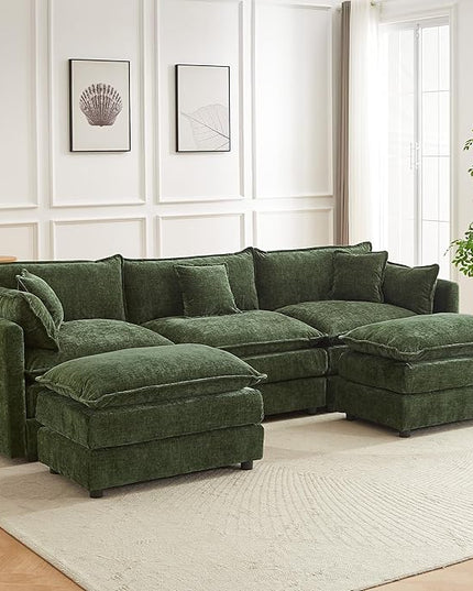 Modular Sectional Sofa, 112.2 Inch U Shaped Couch Set with Armrests, 3-Seater Comfy Cloud Couches for Living Room Apartment, Green