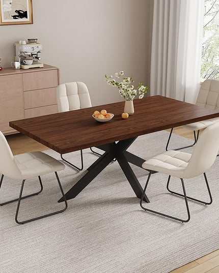 ZckyCine 7-Piece Dining Table Set with 51"-67" Extendable Walnut Wood Table and 6 PU Leather Chairs, Modern Rectangular Kitchen Table Set with Metal Legs, Seats 6, Easy Assembly