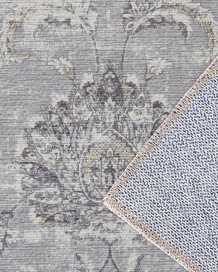 jinchan Fiora Hallway Runner Rug 3x8 Machine Washable Runner Rug Grey Vintage Floral Design Non-Slip Low Pile Ultra-Thin for Kitchen Laundry Room Bedroom Farmhouse (3‘x8', Grey)