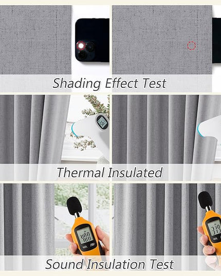 Guken Grey Linen Blackout Curtains 102 Inch Length 2 Panels Set for Living Room Bedroom Back Tab Thermal Insulated 100% Black Out Linen Drapes Room Darkening Window Curtains 102 Inches Long