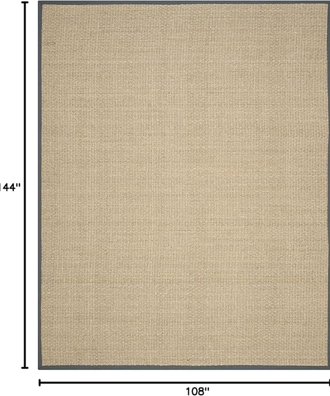 SAFAVIEH Area Rug 9x12 - Natural Fiber Collection - Large - Natural & Dark Grey, Seagrass, Basketweave Pattern with Border (NF114Q)