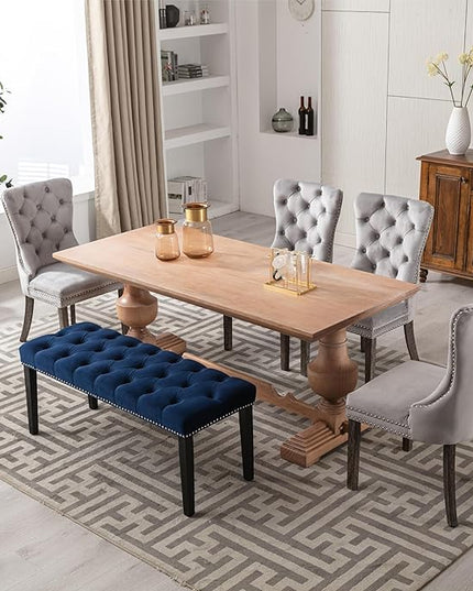 KCC Button-Tufted Ottoman Bench, Upholstered Bedroom Benches Velvet Footrest Stool Accent Bench for Entryway Dining Room Living Room Bedroom End of Bed, Blue