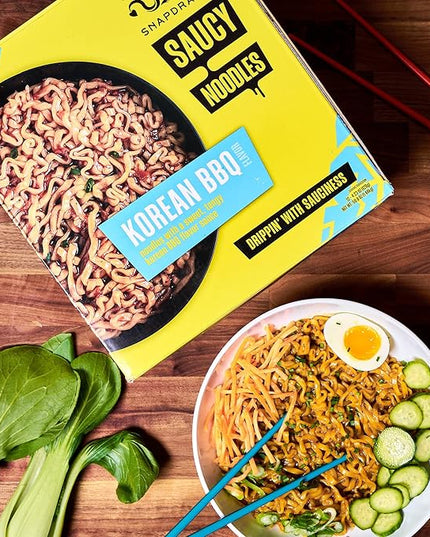 Snapdragon Saucy Instant Noodles with Korean BBQ Slurpable Sauce - Quick Meal, Snack, and Lunch. 12-Pack Microwave Noodles for Cup, Bowl, Ramen or Asian Stir Fry