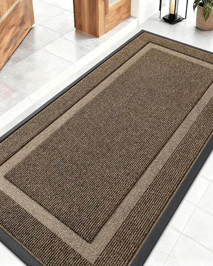 OLANLY Front Door Mat Indoor Outdoor Entrance, Waterproof All-Season, All-Weather Doormat, Sturdy Natural Rubber, Fade Resistant, Low Profile, Easy Clean Patio Porch Entryway Mat, 47x23, Brown