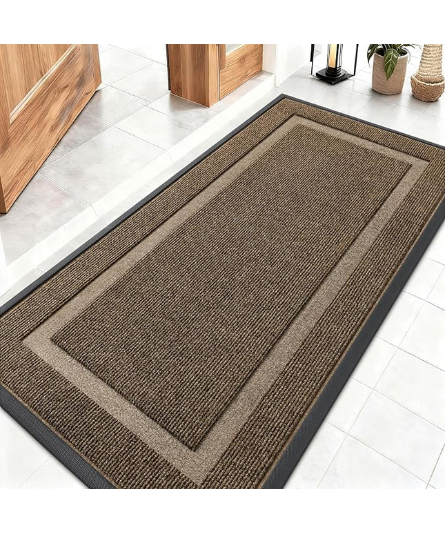 OLANLY Front Door Mat Indoor Outdoor Entrance, Waterproof All-Season, All-Weather Doormat, Sturdy Natural Rubber, Fade Resistant, Low Profile, Easy Clean Patio Porch Entryway Mat, 47x23, Brown